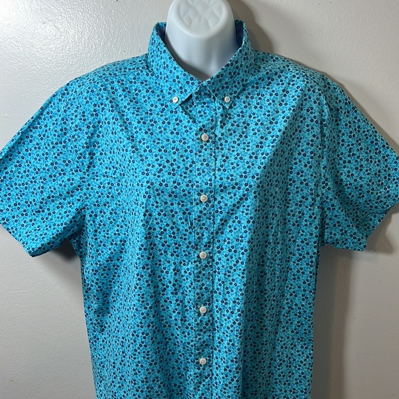 CROWN and IVY Mens Blue Floral Collared Button-Down Large Shirt - Picture 3 of 10
